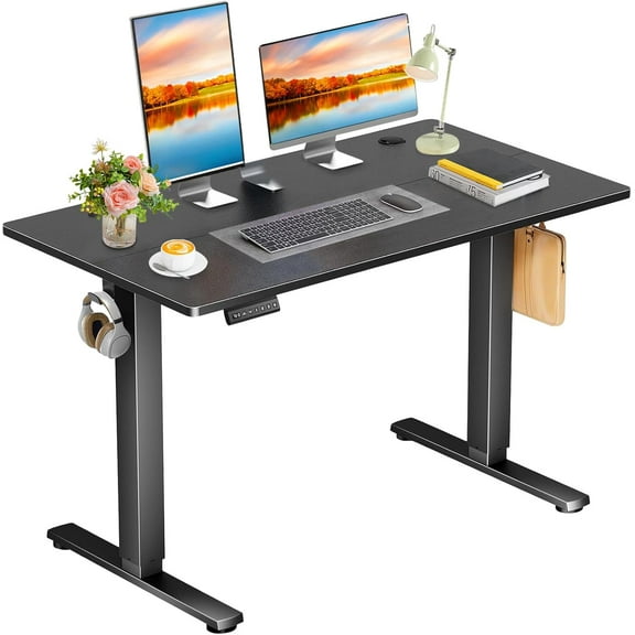 【Holiday Special】48x24 Inch Electric Standing Desk with T-Shaped Bracket for Premium Stability, Large Adjustable Height Home Office Desk, Black
