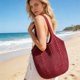 thumbnail image 5 of Bolso de hombro tejido, bolsa vacacional de gran capacidad - diseño hueco estilo césped, bolso casual ligero de playa, bolso de viaje versátil de color liso, 5 of 6