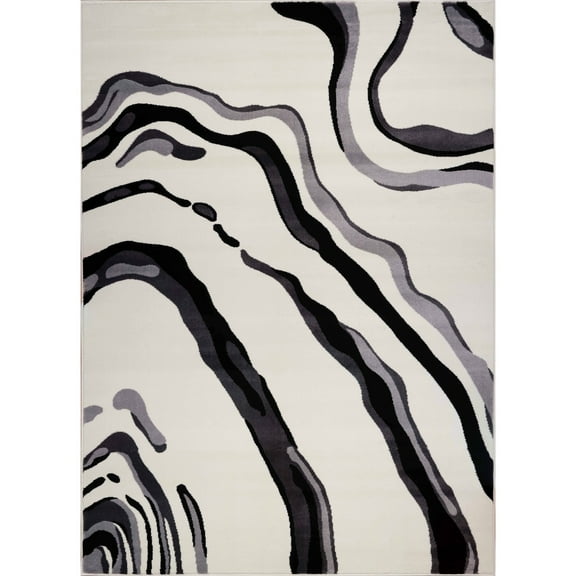 LaDole Rugs Abstract Wave Pattern Modern Area Rug Cream Black 3'11" x 5'7"(120cm x 170cm) 4' x 6' Indoor Living Room,Patio,Bedroom Rectangle