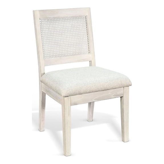 Benjara Zemi Dining Chair Set of 2- Rattan Back- Beige- Light Gray Solid Wood