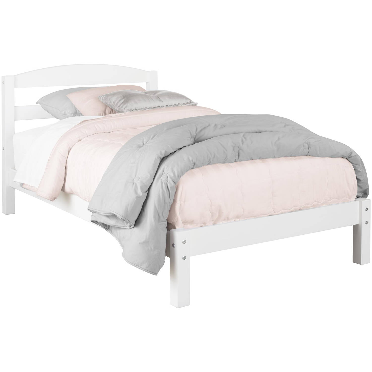 Twin Size Bed Frame White Kids Girls Single Bedroom Furniture Dorm 