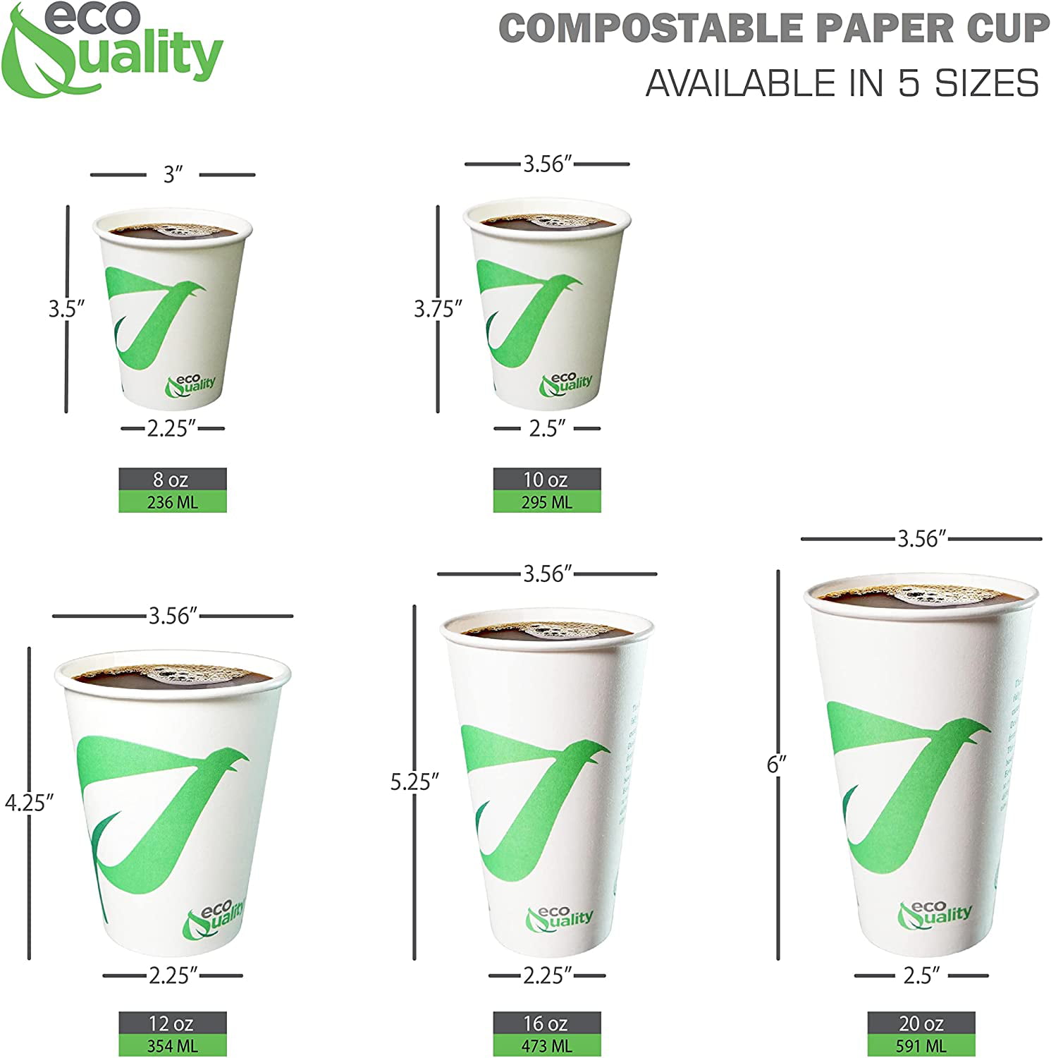Vegware™ White Hot Drink Cups, Biodegradable Hot Beverage Cups, Compostable Coffee Vending Cups