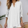 thumbnail image 2 of Wang6 Women's Oversized Long Sleeve T Shirts Causal V Neck Button Summer Tunic Tops Loose Fit Solid Long Tees Shirts White XXXXXL, 2 of 5