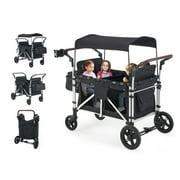 Stroller Wagon for 4 Kids, Deygia Wagon Cart Featuring 4 High Seat with 5-Point Harnesses and Adjustable Canopy, Foldable Double Push Bar Wagon Stroller for Garden, Stroller, Camping (Black)