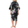 thumbnail image 3 of Womens Satin Robes Floral V-Neck 3/4 Sleeve Bride Bridesmaids Nightgown Peacock Print Bathrobe S Black, 3 of 5