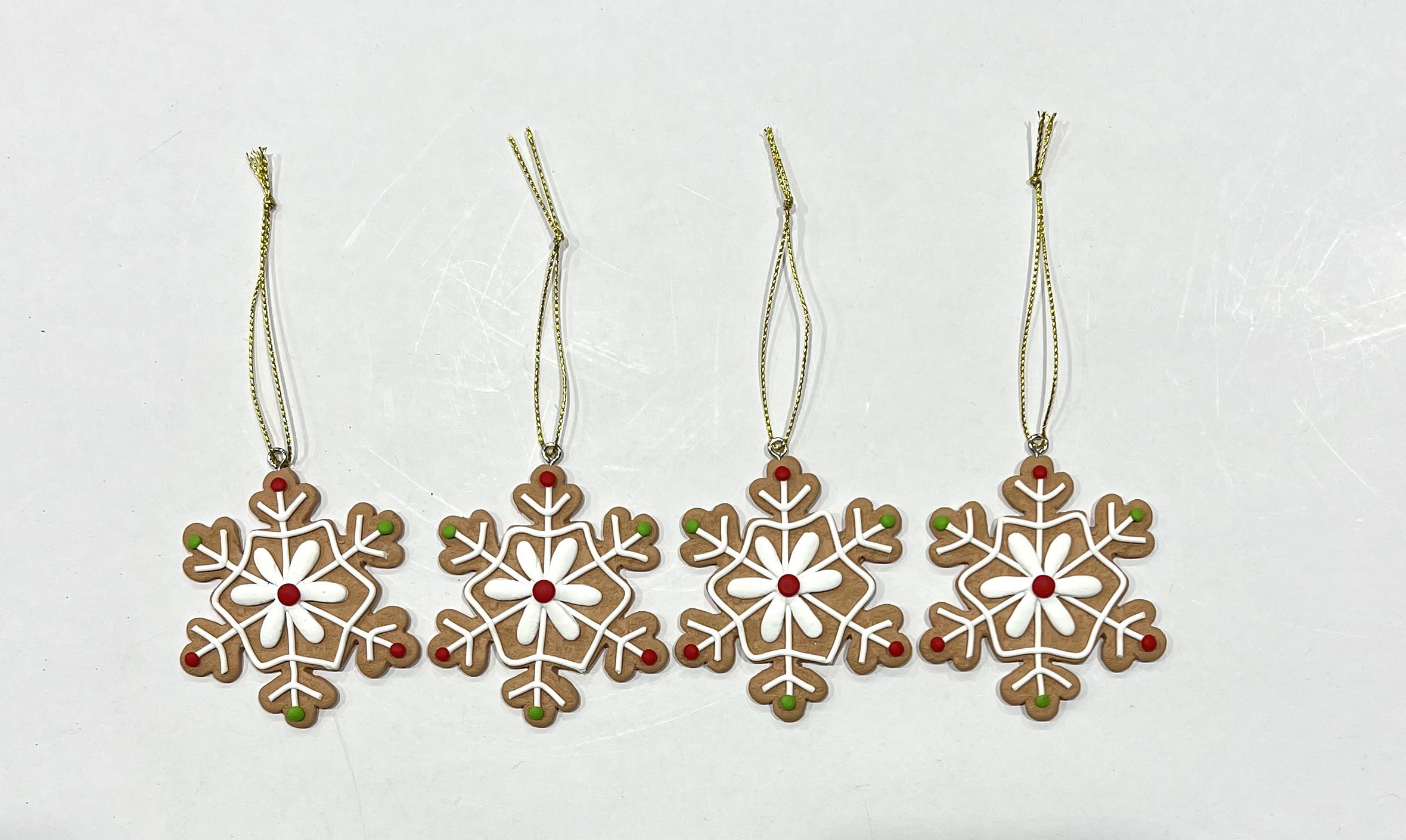Holiday Time Clay Dough Snowflake Christmas Ornaments, 4-Piece Set for Trees and Wreaths