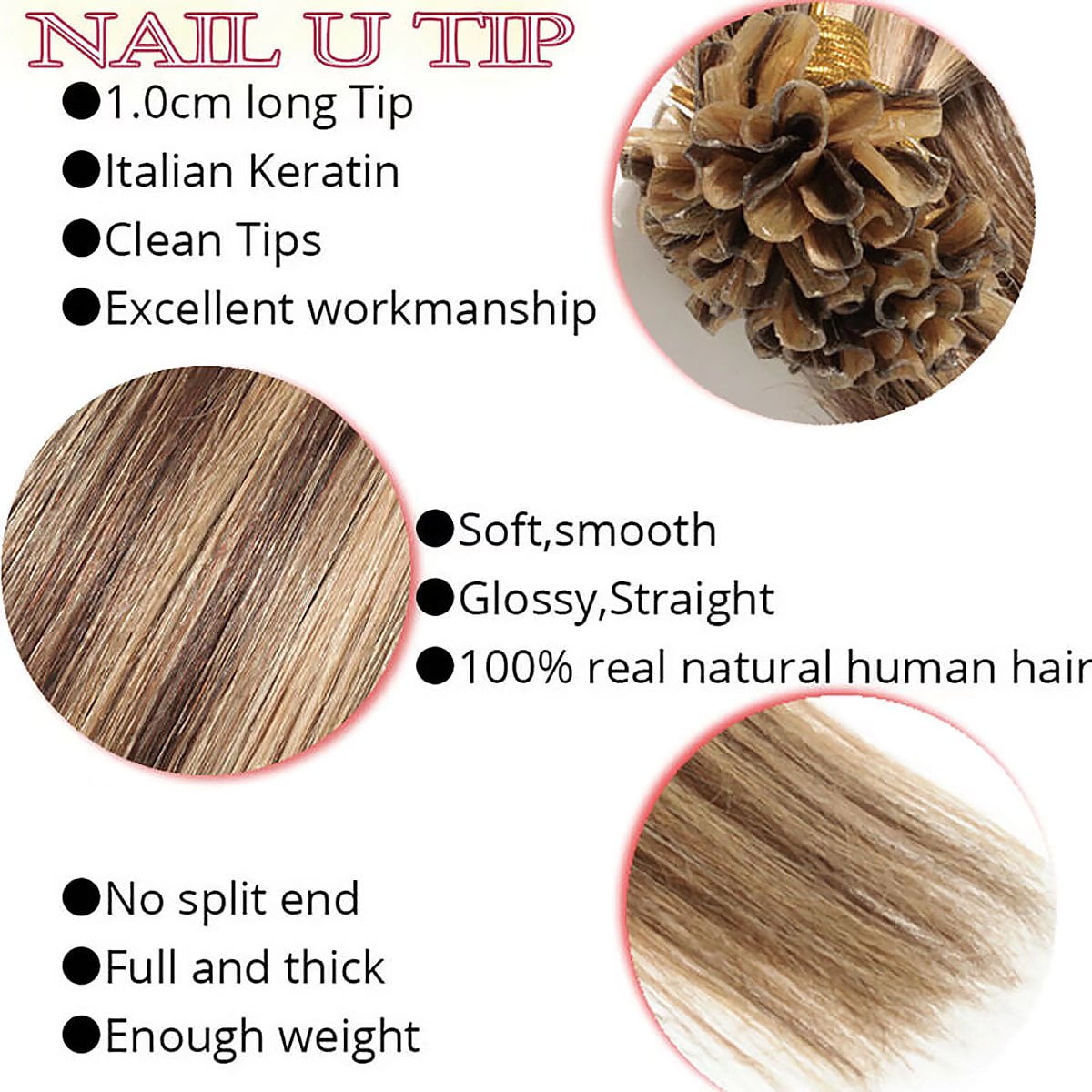 MY-LADY 100S Nail U Tip Fusion 100% Remy Human Hair Extensions Keratin Pre Bonded Hairpiece Straight 0.5g/s, #1B Natural Black, 22inch