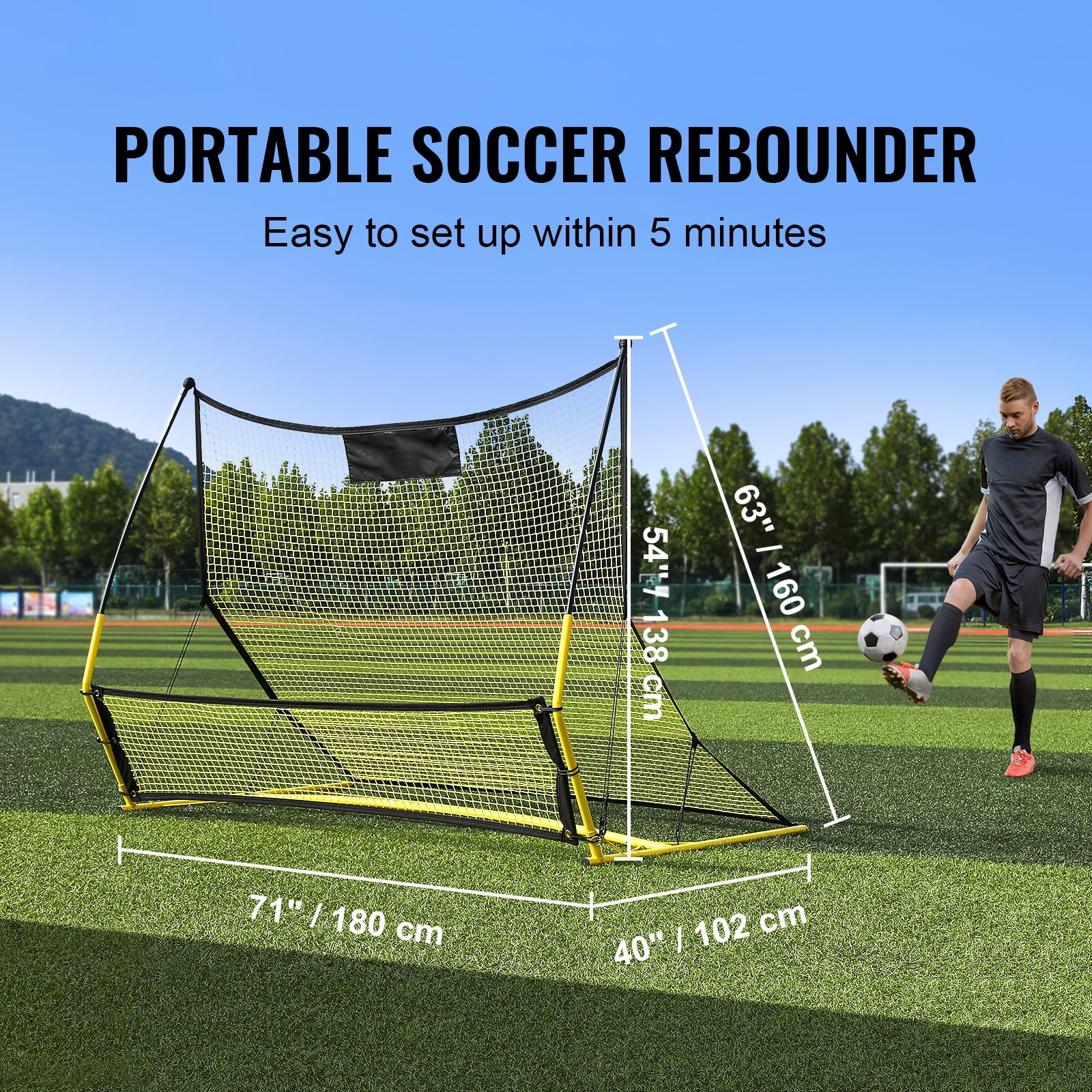 KFFKFF 2-IN-1 Portable Soccer Rebounder Net Portable Bag 71"x40" Soccer Trainer