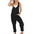 thumbnail image 2 of ZQGJB Womens Cotton Linen Overalls Casual Solid Color Baggy Jumper Loose Fit Adjustable Straps Button Up Jumpsuits with Pockets Black XXL, 2 of 9