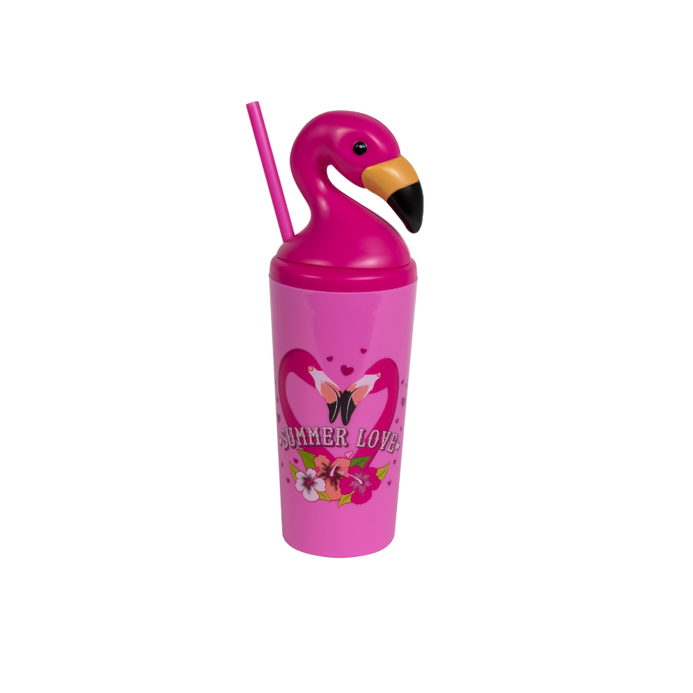 Cool Gear 4-Pack 18 oz Fun Toppers Flamingo Tumblers with Twist Lid and Reusable Straw |  Wide Mouth, Spill-Proof Water Bottle for All Ages - image 2 of 5