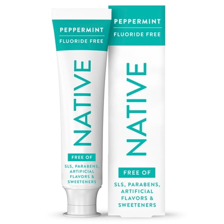 Native Toothpaste, Peppermint Flavor Fluoride Free Toothpaste, 4.1 oz, for Adults & Kids 2+