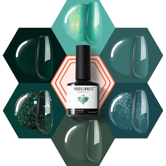 modelones Ethereal Green Gel Nail Polish Set - 6 Colors Mermaid Lagoon Dark Green Gel Polish Kit Turquoise Glitter Gel Polish Soak OFF LED Spring Summer Manicure Nail Art Gel Salon DIY Gift