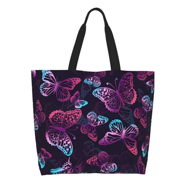 Disketp Purple Butterfly Bolsa Tote Estampada para Mujer, Bolso de Hombro y de Mano para Compras y Viajes