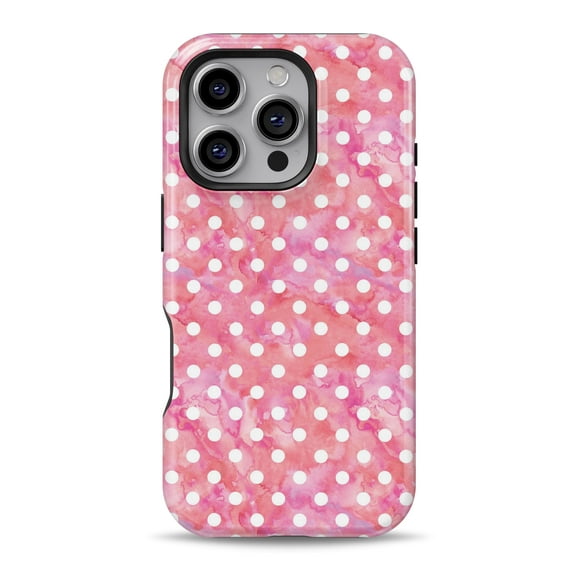 DesignSkinz Scratch-Resistant Hard Slim Case Compatible with iPhone 16 (Compatible with MagSafe) - White Polka Dots over Pink Watercolor