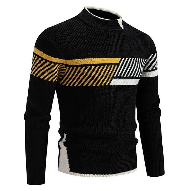 LUOGENLI Chandails et Pulls pour Hommes Automne Hommes 2024 Col Rond Semi-Haut Chandail Assorti Couleur Chandail Base Chandails pour Hommes Cardigan Vert Noir Taille TG