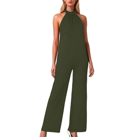 Women's Jumpsuit Sleeveless Wide Leg Romper With Backless Design And Tie Detail For Daily Wear Party And Evening Events Summer Outfit