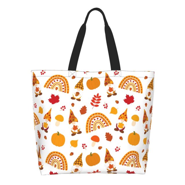 Fotbe Fall Gnomes Harvest Bolsa Tote Estética de Lona con Estampado para Mujer - Bolsa Reutilizable de Hombro Casual para Vacaciones, Compras, Trabajo y Gimnasio