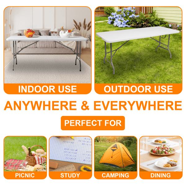 Alvantor 6 ft Outdoor Folding Table for Camping Picnic Party