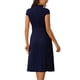 thumbnail image 3 of Vestido plisado de mujer Inspire Chic con cuello simulado, mangas cortas, ceñido a la cintura, estilo A-Line, talla XL, azul oscuro, 3 of 6