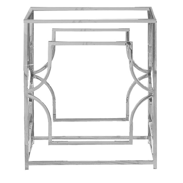 Pemberly Row Base de Table à Manger Carrée en Acier Inoxydable Argenté