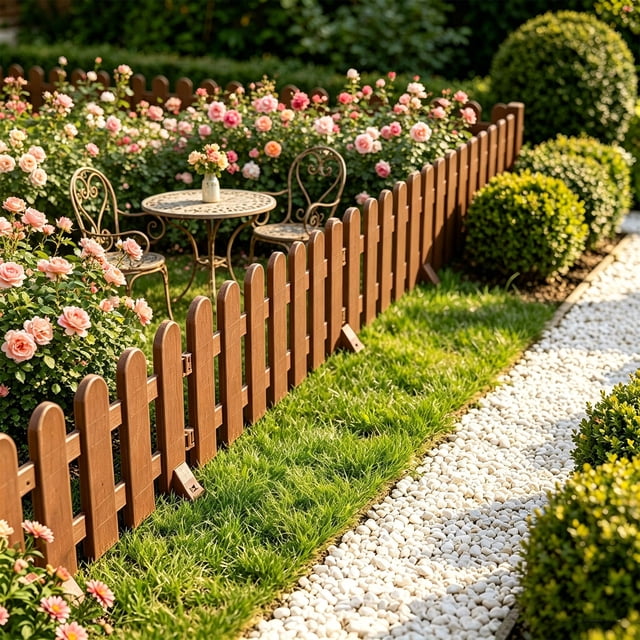 Yard Fence Small Fence Mini Garden Border Decorative Plastic Fencing Patio Landscape Edging Simple Assembly Portable Lawn Protection, Coffee, JKODE