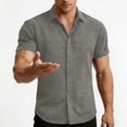 thumbnail image 6 of LEKWK Linen Tops for Men Collared Button Down Shirts Lightweight Short Sleeve Rolled Cuff Slim Fit Casual Tees Athletic Work Office Daily Outfits Gray XXL, 6 of 7