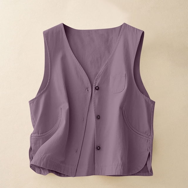 mfyjkho Camisetas Sin Mangas De Talla Grande, Top Holgado Informal Con Botones Y Bolsillos De Color Liso Para Mujer Tops Casuales Para Mujer Xl