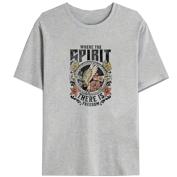 Womens 2 Corinthians 3:17 Print Tshirts Bible Verse Graphic Tees Casual Boho Christian Shirts Short Sleeve Cotton Tops for Daily Outfits Gray,XL