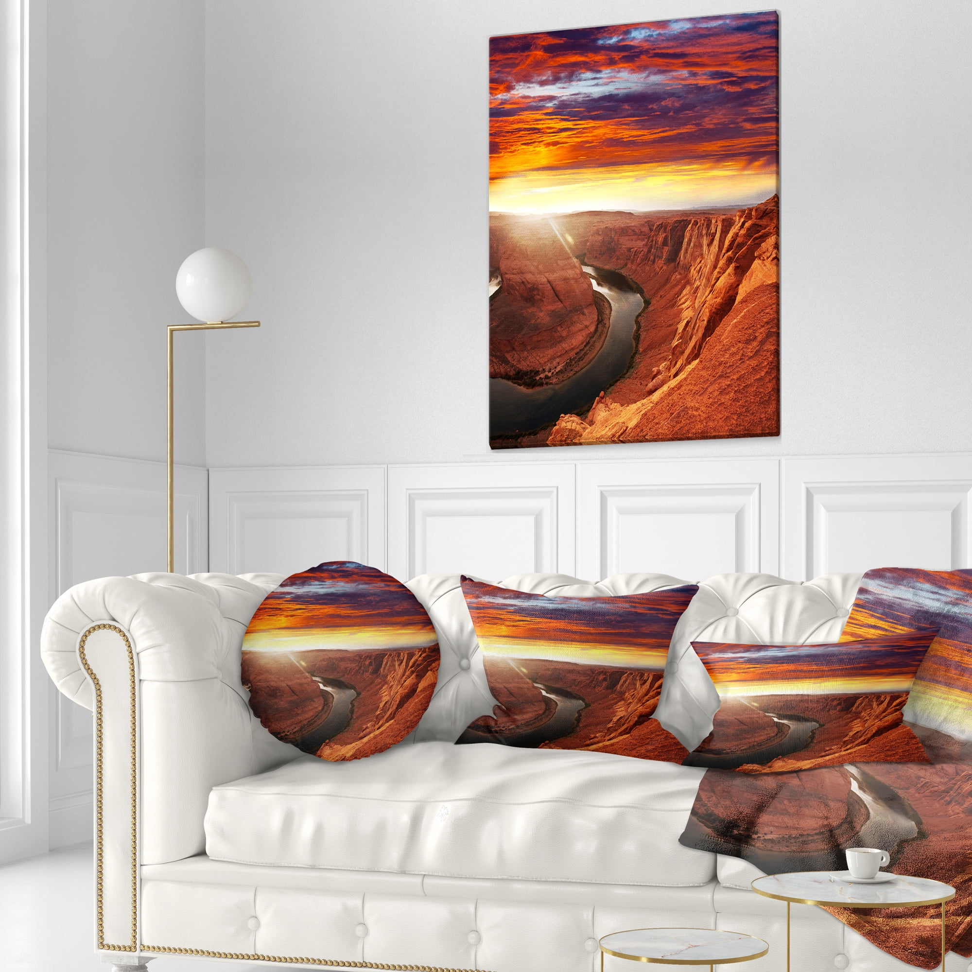 Designart Horse Shoe Bend under Sunset Sky - Landscape Printed Throw Pillow - 12x20