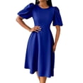 thumbnail image 4 of Elegant Midi Dress with Pockets for Women, Crew Neck, 3/4 Sleeve, A-Line Cocktail Party Dress, 4 of 9