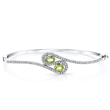 PEORA Peridot Infinity Hinged Bangle Bracelet for Women 925 Sterling Silver, Genuine Gemstone, 1 Carat total Oval Shape 6x4mm, 2.25 inches diameter