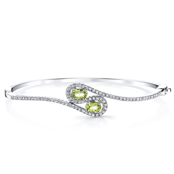 PEORA Peridot Infinity Hinged Bangle Bracelet for Women 925 Sterling Silver, Genuine Gemstone, 1 Carat total Oval Shape 6x4mm, 2.25 inches diameter