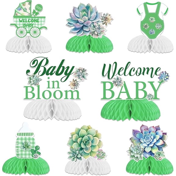 8pcs Succulent Baby Shower Honeycomb Centerpieces, Baby in Bloom Table Topper Decorations, Green Baby Shower Decorations, Birthday Party Supplies Gender Reveal Party