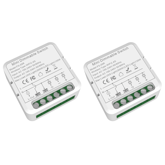 2X Tuya WiFi Smart Dimmers Switch Module Supports 2 Way Control LED Lights Dimmable Switch Work with for Alexa Google