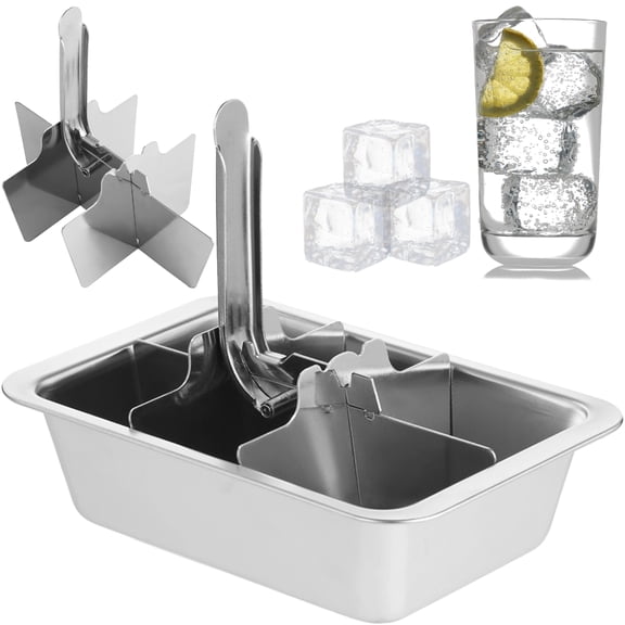 304 Stainless Steel Ice Cube Trays with Easy Release Lever, 6-Cube Large Ice Cube Molds, DIY Metal Ice Cube Trays with Divider, 7.1 x 5 x 2 in for Whiskey Cocktails, Beverages