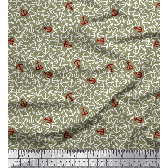 Soimoi Viscose Chiffon Fabric Anchor Hook Nautical Print Fabric by The Yard 42 Inch Wide