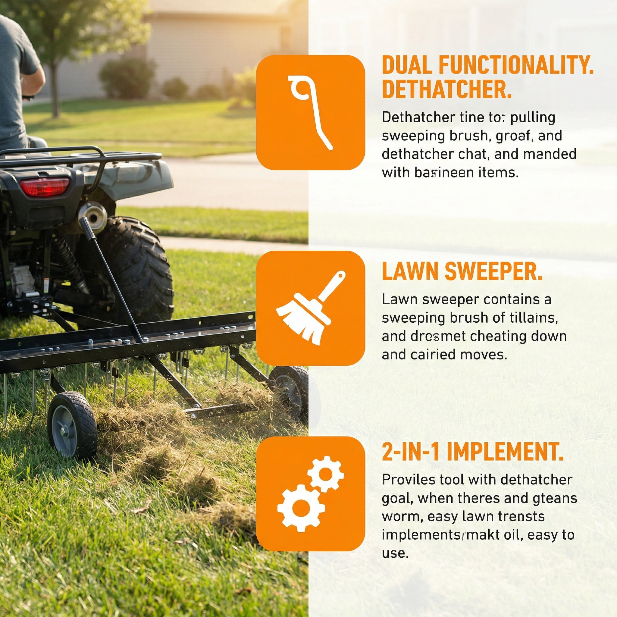 Tow Behind Dethatcher, 40-inch Tow Dethatcher with 20 Spring Steel Tines, Lawn Dethatcher Rake for ATV or Mower, Tow Behind Lawn Rake with Lift Handle for Garden, Farm, Grass, Yard, Lawn Care
