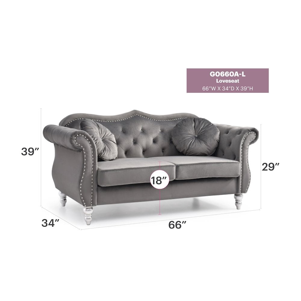 Glory Furniture Hollywood Loveseat in Dark Gray Color