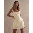 thumbnail image 5 of Yellow Womens Backless Mini Dress With Floral Embroidery And Satin Bow Waist, 5 of 6