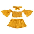 thumbnail image 1 of Girl Off Shoulder Flare Sleeves Tops Ruffle Shorts Bowknot Headband, 1 of 6