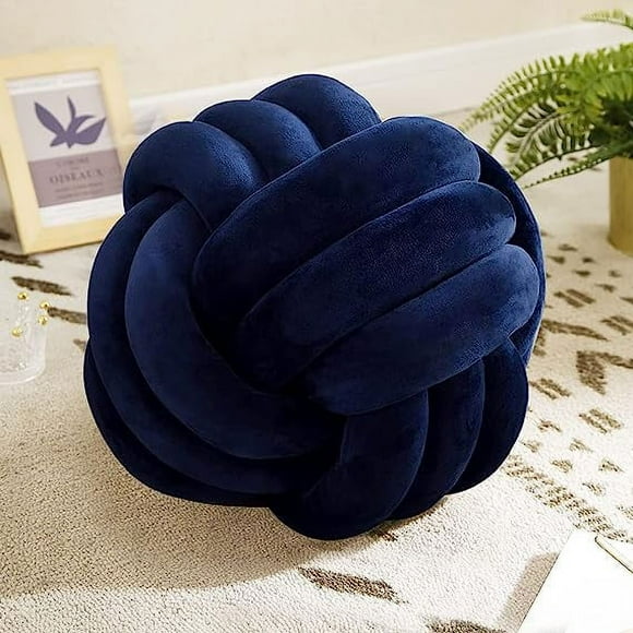 Zhuge Knot Pillow Ball-Shaped Decorative Throw Pillows Cute Couch Cushion Knotted Plush Pillow Suitable for Living Room Bed Decoration Handmade Braided Navy Blue Throw Pillows (Navy, 27cm)