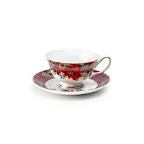 Poinsettia Pine Cone Fine Porcelain Tea Cup and Saucer