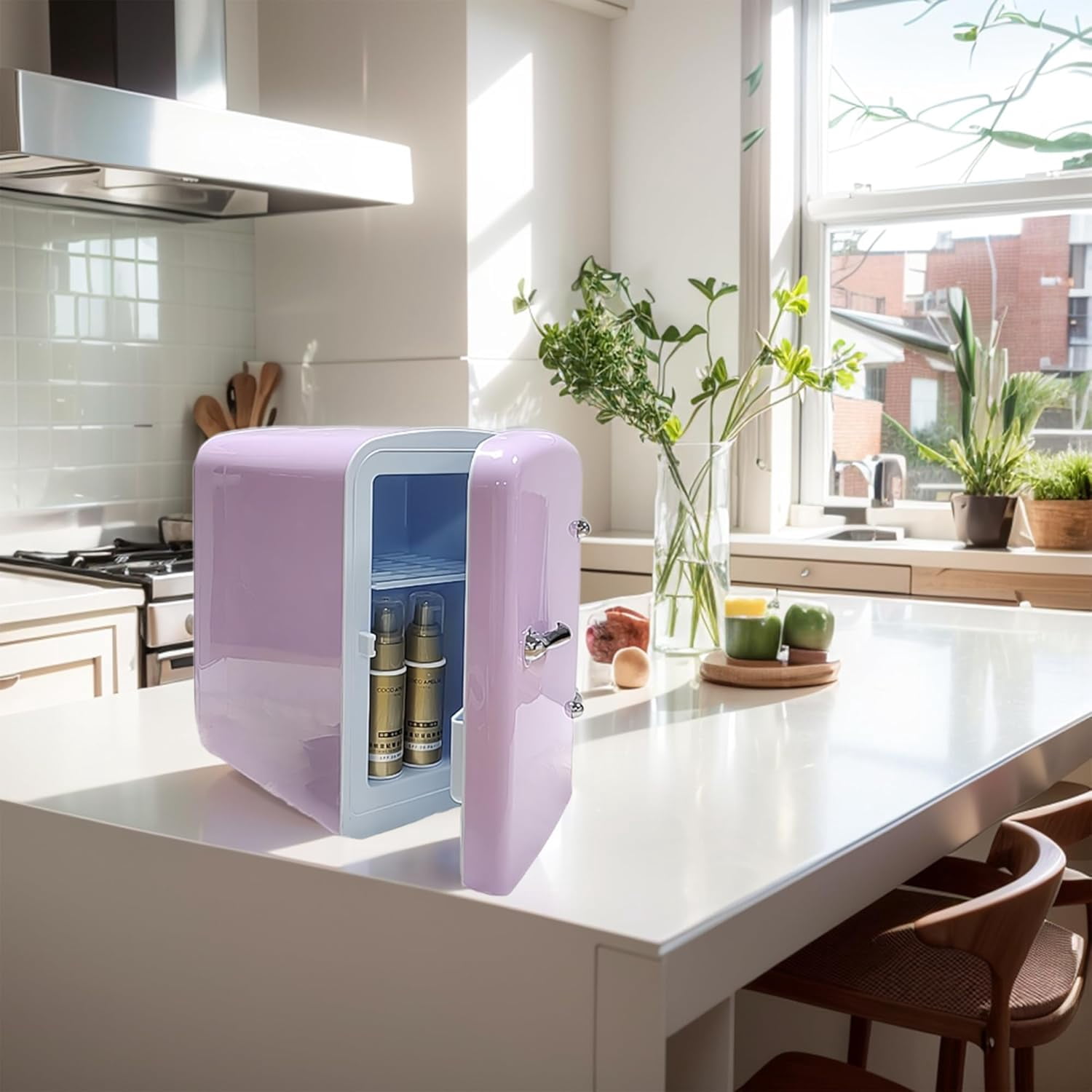 Mini Fridge,Skincare Fridge,Portable 4-Liter Capacity Makeup Fridge,Ideal for Bedroom, Dorm, Car and Office Use,Thermoelectric Cooler and Warmer,Car Fridge (Purple)