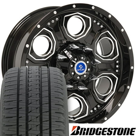 20x9 Wheels and Tires Fit 6 Lug Ford® Trucks - Black Mach'd Rim - 4Play Revolver Wheel w/Bridgestone Tires -