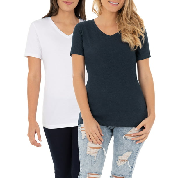 Time and Tru - Time and Tru Women's Essential Short Sleeve V-Neck T ...