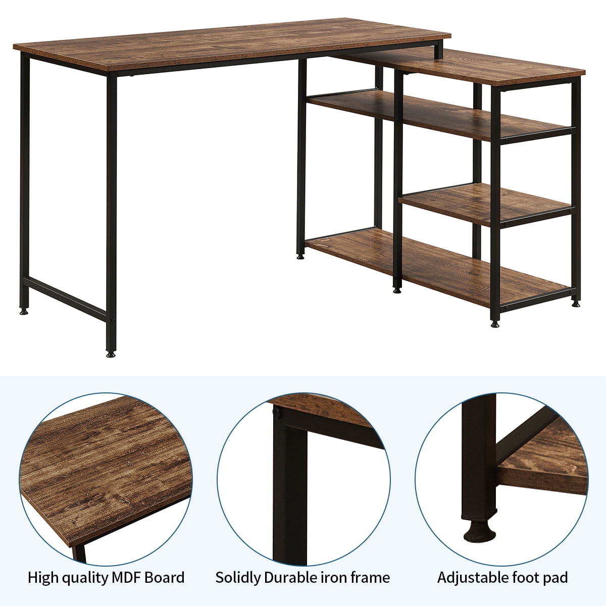 Modern Writing Desk with Bookshelves, Laptop Table Workstation, L-Shaped Computer Desk, Brown Modern Writing Desk with Bookshelves, Laptop Table Workstation, L-Shaped Computer Desk, Brown