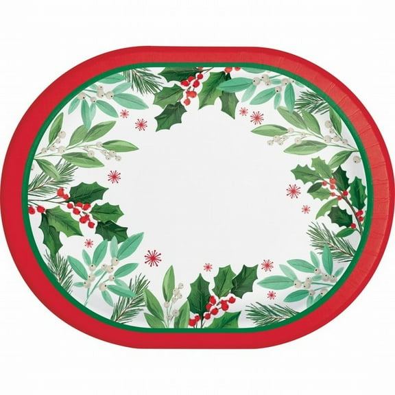 Holly Jolly Christmas 12-inch Oval Paper Plates 8 Per Pack