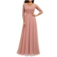 thumbnail image 5 of Sakmal Maxi Dresses for Women Evening Party Pink A Line Dress 3/4 Sleeve Lace V Neck Dresses, 5 of 8
