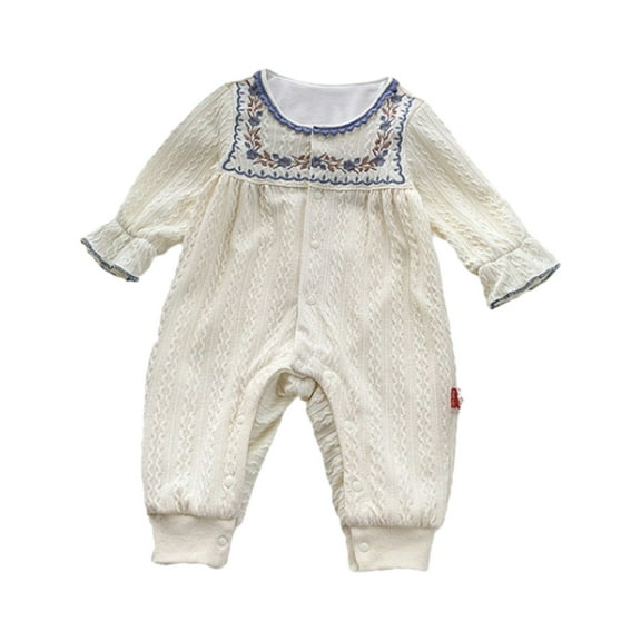 Zwiiyzr 2025 Infant Baby Girl Boy One Piece Outfit Solid Romper Long Sleeve Onesie Cotton Jumpsuit Outfits Baby Clothes Beige White