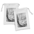 thumbnail image 1 of Poland Fabric Pouch Set of 2, Village of Zakopane and Mount Gubolowka in Tatra in Greyscale, Small Drawstring Bag for Toiletries Masks and Favors, 9" x 6", Charcoal Grey Pale Taupe, by Ambesonne, 1 of 2